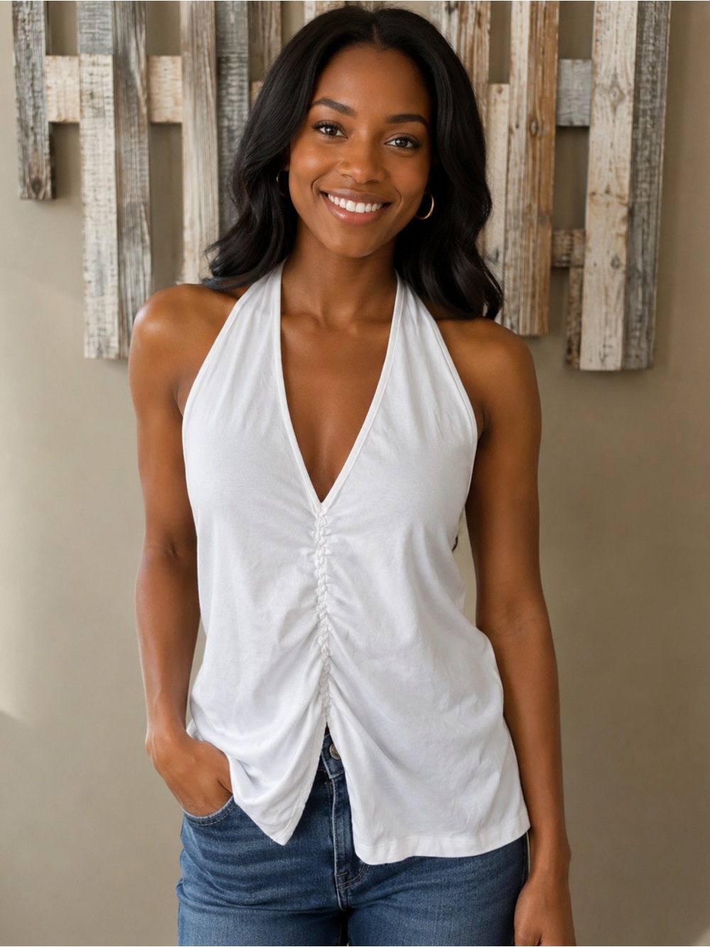 Lafayette 148 New York Elegant White Halter Top Size XL NWT